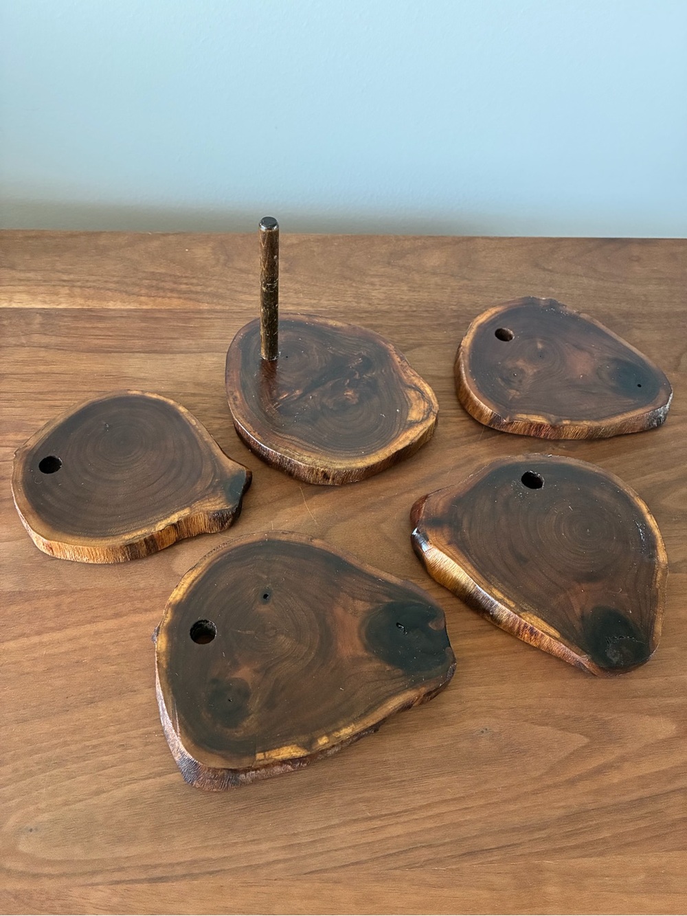 Rustic Live Edge Wood Coaster Set of 4 | Natural Raw Edge Wooden Drink Coasters - Picture 8 of 11